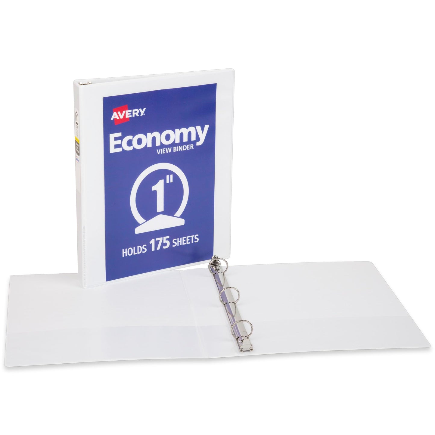 Avery® Standard View 3 Ring Binder, 1" Round Rings, 175-Sheet Capacity, 1.4 Inch Wide Spine, 1 White Binder, Ideal for Lightweight Organization