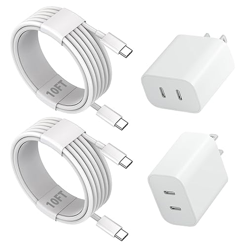 iPhone 17 16 15 Fast Charger, 2Pack USBC Double Charger Block with 10FT Long C to USB C Cable, Dual Fast Charger Compatible with iPhone 17 Pro Max/17
