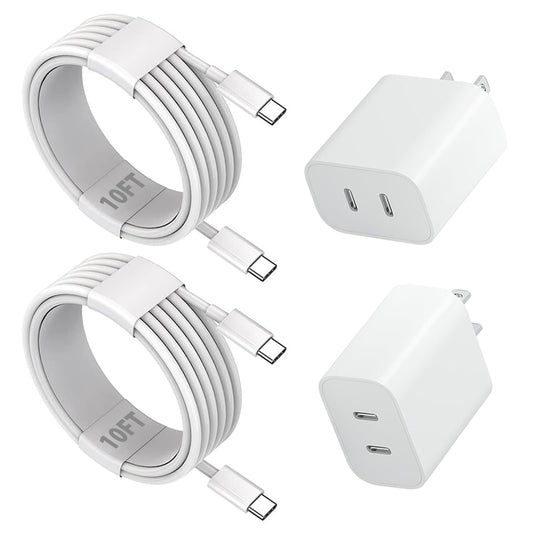 iPhone 17 16 15 Fast Charger, 2Pack USBC Double Charger Block with 10FT Long C to USB C Cable, Dual Fast Charger Compatible with iPhone 17 Pro Max/17
