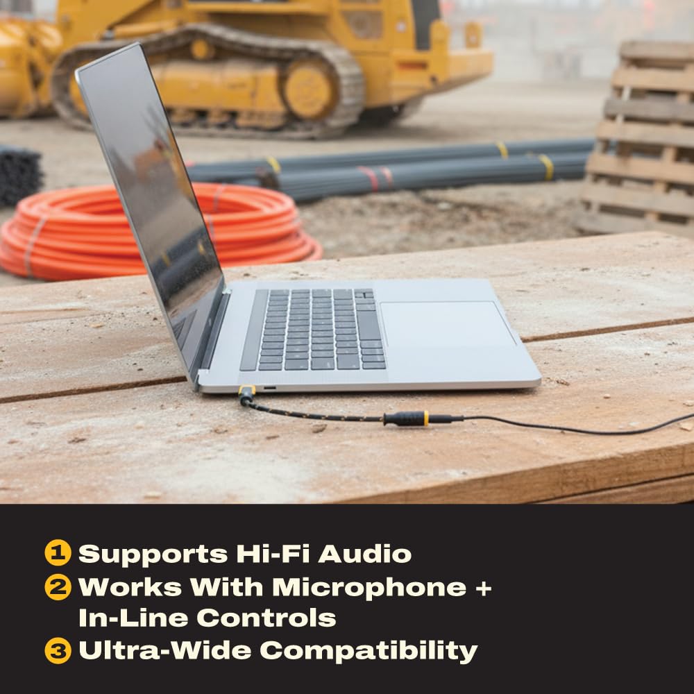 DEWALT Aux to USB C Adapter - 3.5mm to USB C Audio Headphone Jack Dongle with DAC Chip, CTIA Compatible, Kevlar-Reinforced Cable for iPhone 17 16 15