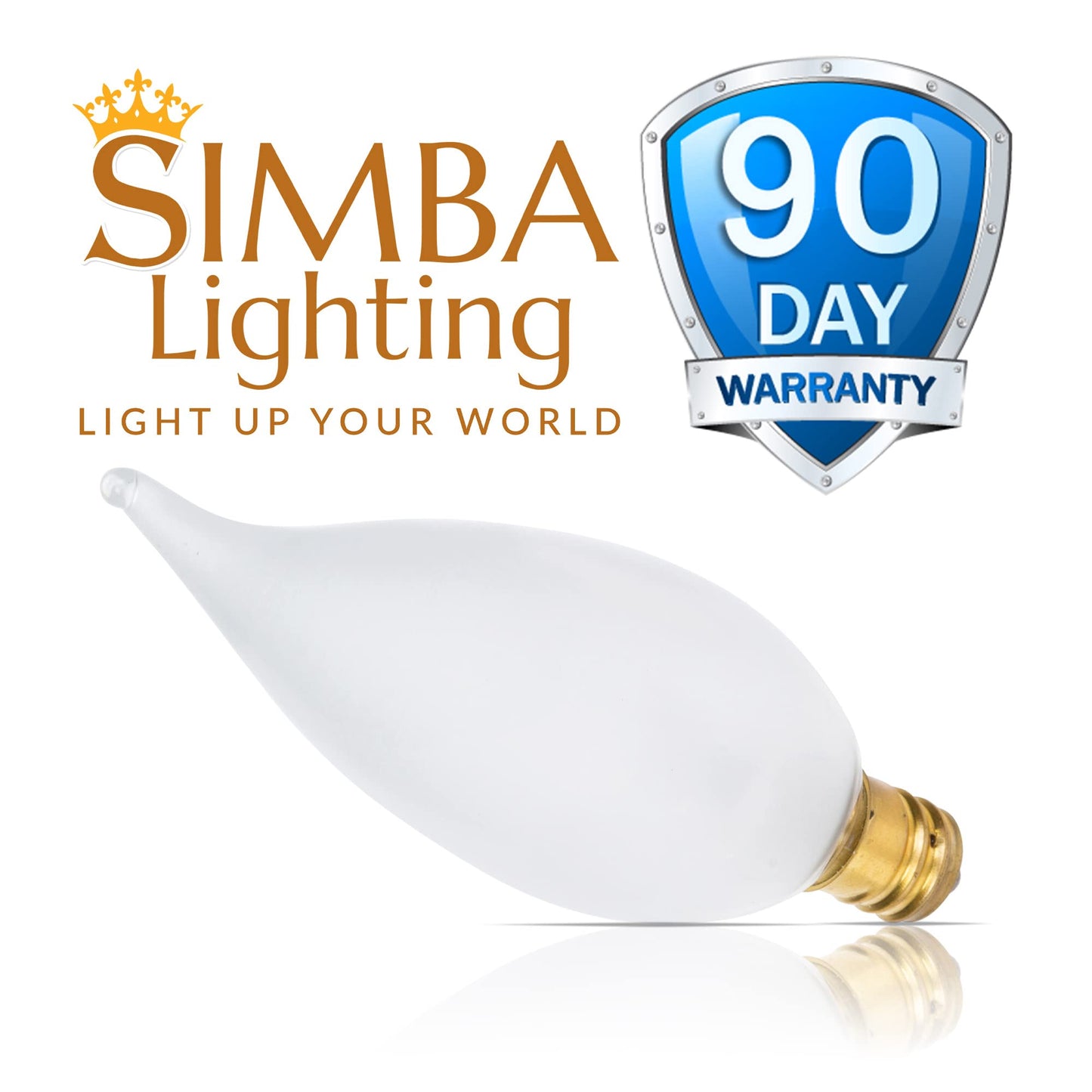 Simba Lighting Candelabra Flame Tip Frosted CA10 25W E12 Base 120V, 12 Pack