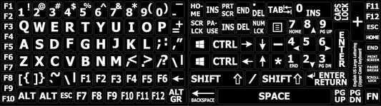 English US Large Letters Keyboard Stickers Matte Non Transparent Black Background (Upper CASE) by 4Keyboard