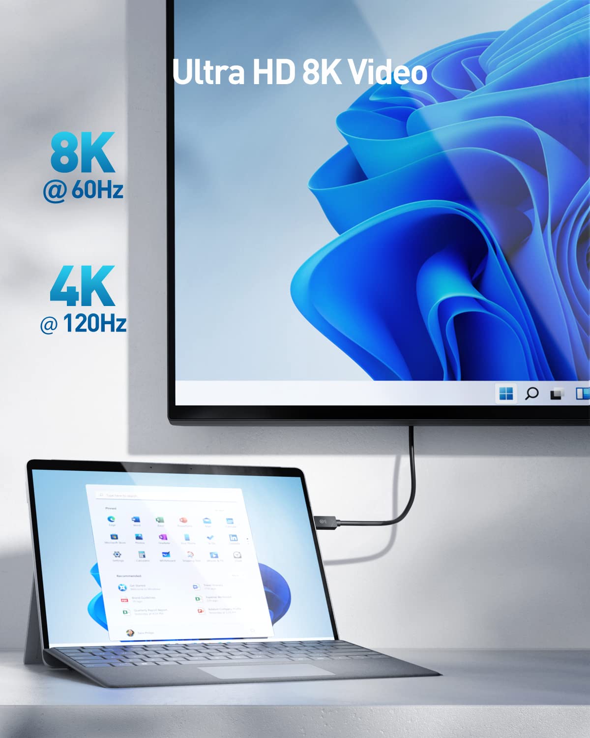 [Designed for Microsoft Surface] Cable Matters 48Gbps USB-C to HDMI Cable 6 Feet / 1.8 Meters Supports 4K 120Hz and 8K 60Hz HDR - USB4, Thunderbolt 3