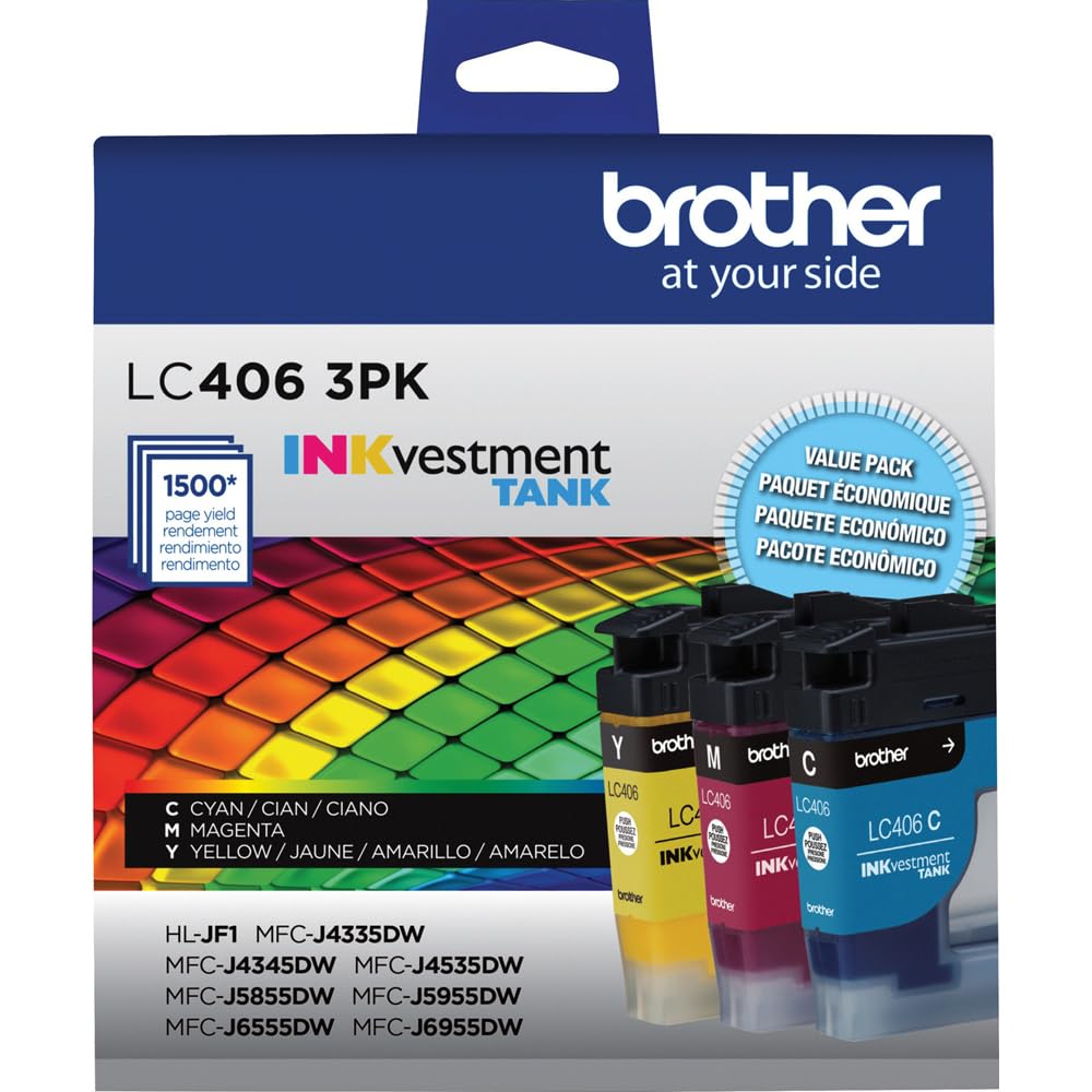Brother Genuine LC406 3-Pack Color Standard Yield Ink Cartridges (Cyan, Magenta, Yellow) Bundle with Deco Essentials Printer eBook for MFC-J4335DW