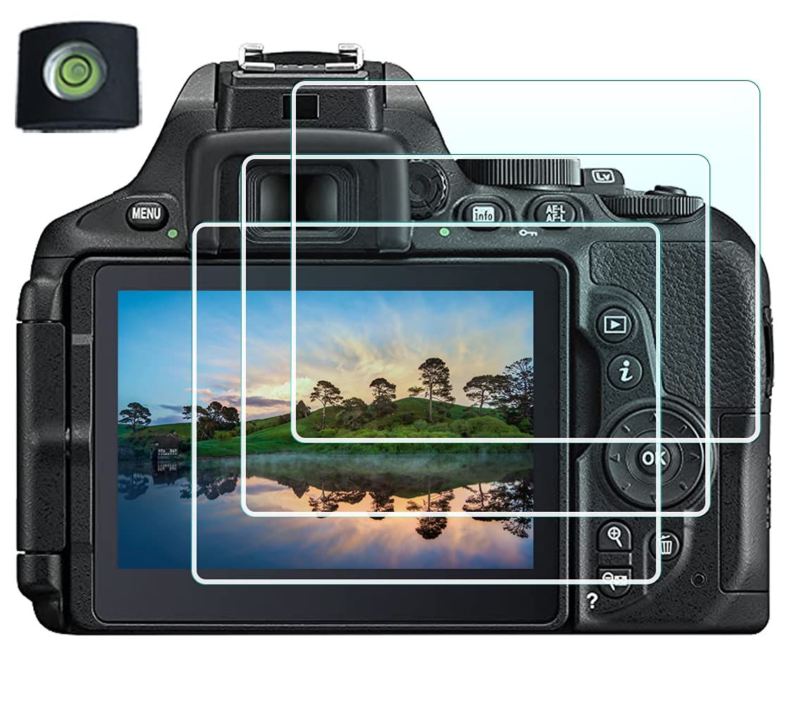 HUIPUXIANG Screen Protector for Nikon D5300 D5500 D5600 Camera with Hot Shoe Cover,0.3mm High Definition 9H Hardness Optical LCD Premium Glass