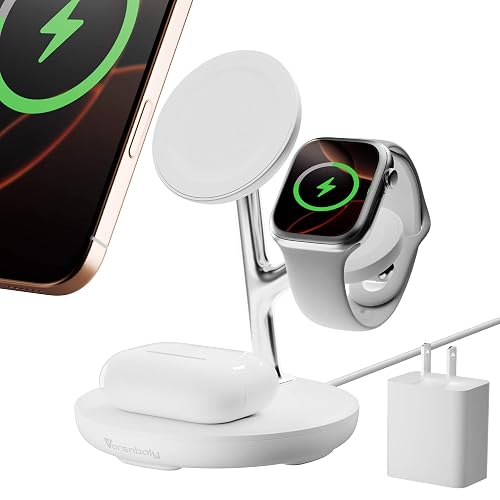3-in-1 Magnetic Wireless Charger for iPhone 12-16,Fast Charging Station for Apple Watch & AirPods | MagSafe Desktop Dock, 360° Adjustable Stand
