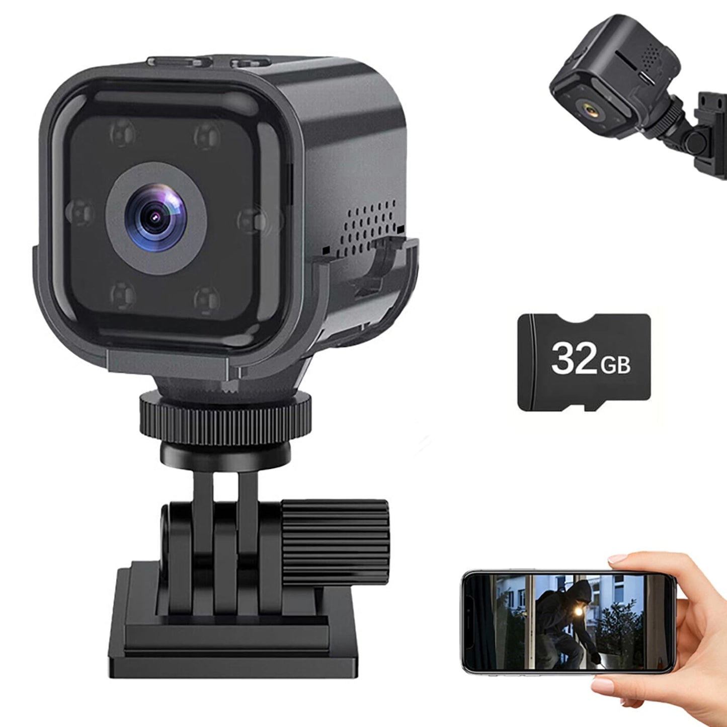 Guardhouse Mini Camera, Two Way Audio, 120°Pan Tilt Rotation, Local MicroSD Card Storage, WiFi Remote Mobile App Control for Indoor,Outdoor Security