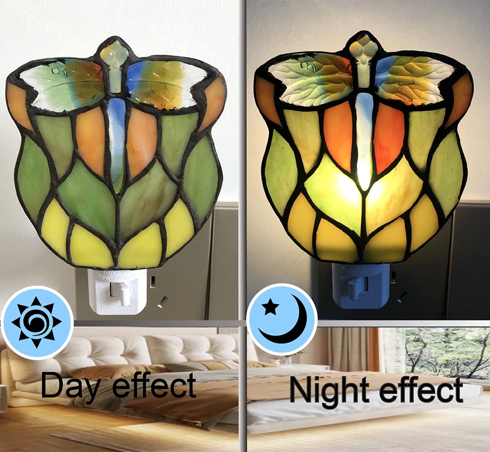 DUONAYU Stained Glass Dragonfly Night Light, Suitable for Bedroom, Corridor, Bathroom, Children's Room,This Would Make a Great Gift for a Birthday