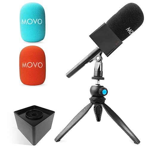 Movo WMX-HM Wireless Interview Microphone Adapter w/Mic Flag and Mic Stand - Compatible with DJI Mic, Rode Wireless GO, Hollyland Lark, and More - for