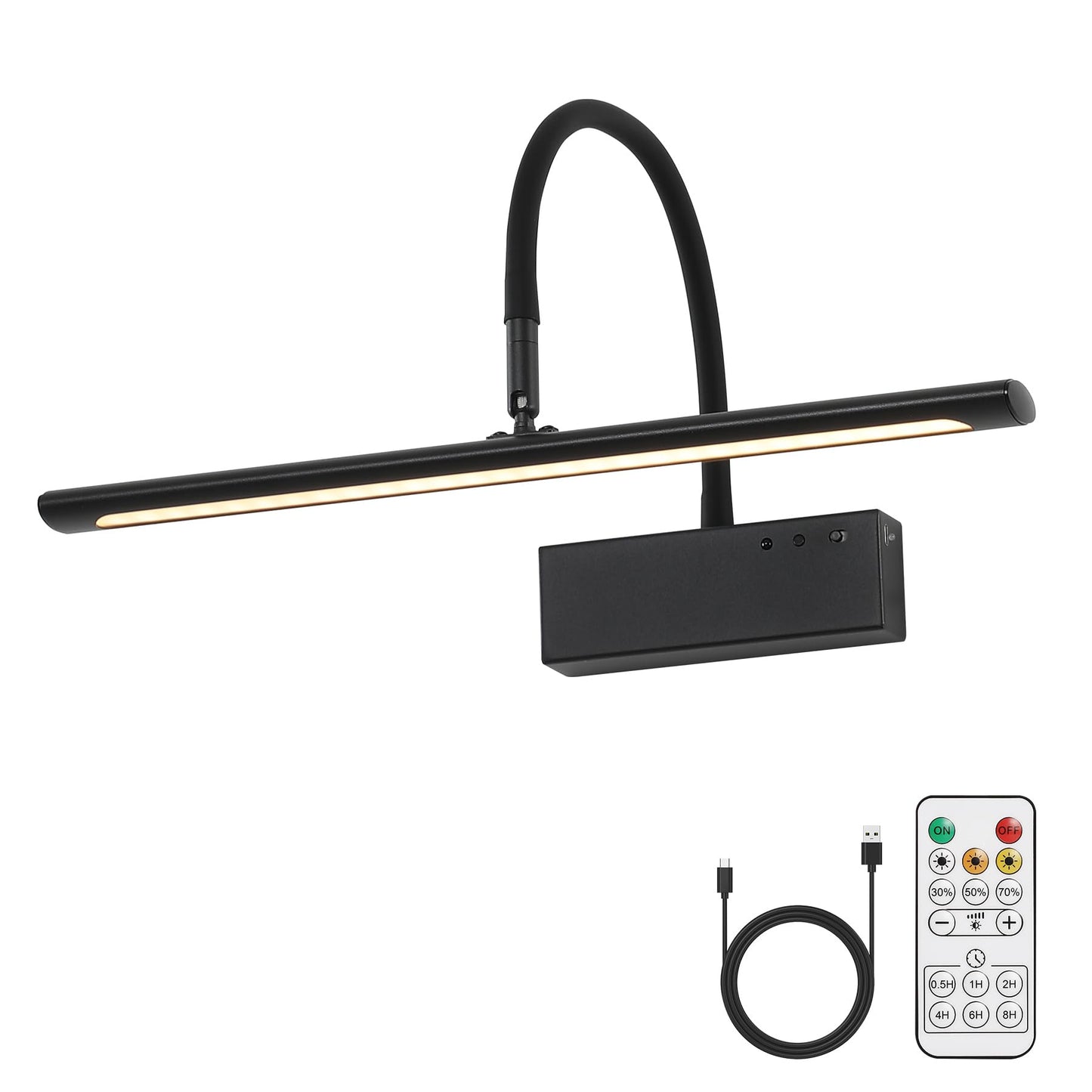 JOOSENLUX Wireless Picture Light with Remote Control Battery Powered Art Light 15.75 Inch Black Gallery Light Dimmable and Timer Function