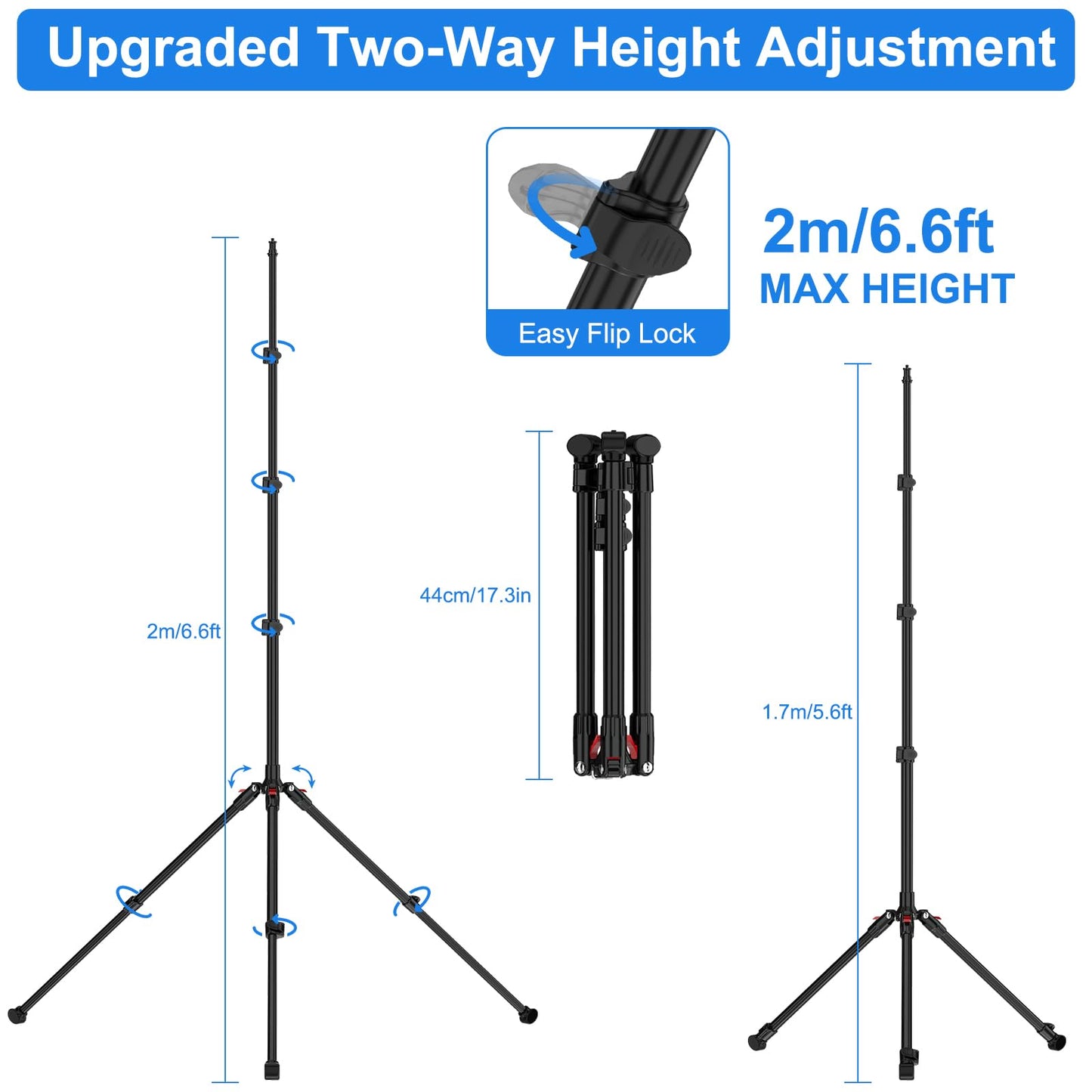 Anautin Extendable Light Stand Photography, 6.6ft/2m Light Tripod Stand for Travel, 13lb/6kg Heavy Duty Studio Lighting Stand for Continue Output