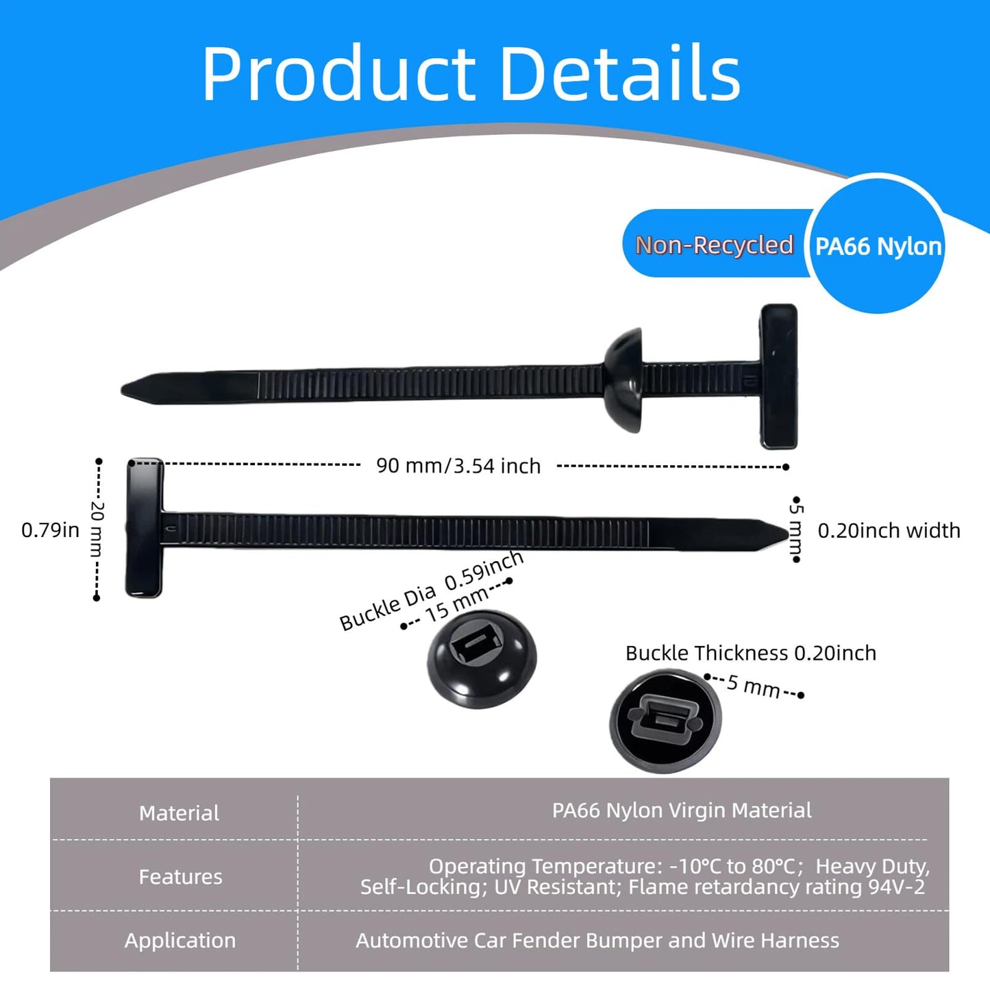 Borsuer Upgraded PA66 Nylon Universal Cable Tie Buckle, 100 Pcs Heavy Duty Self-Locking UV Resistant Zip Ties for Automotive Car Fender Bumper