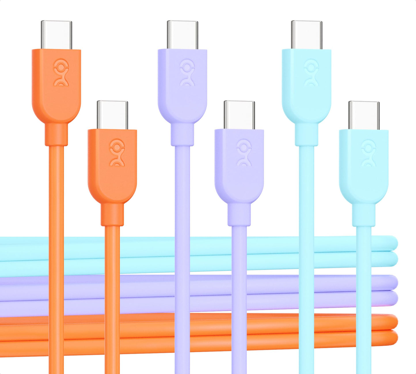 Cable Matters 3-Pack USB C Charging Cable 3ft in Orange Blue Purple, Up to [60W Charging, 480Mbps] Apple CarPlay, Android Auto, USB C Cable for iPhone