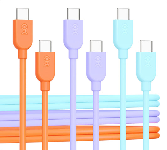 Cable Matters 3-Pack USB C Charging Cable 3ft in Orange Blue Purple, Up to [60W Charging, 480Mbps] Apple CarPlay, Android Auto, USB C Cable for iPhone