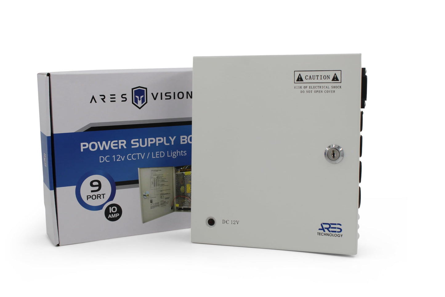 Ares Vision 9 Channel/Port 10 AMPS, 12V DC Power Supply Box, Individually Fused for CCTV, LED, and All 12v DC Devices. Includes Screw Drivers & Extra
