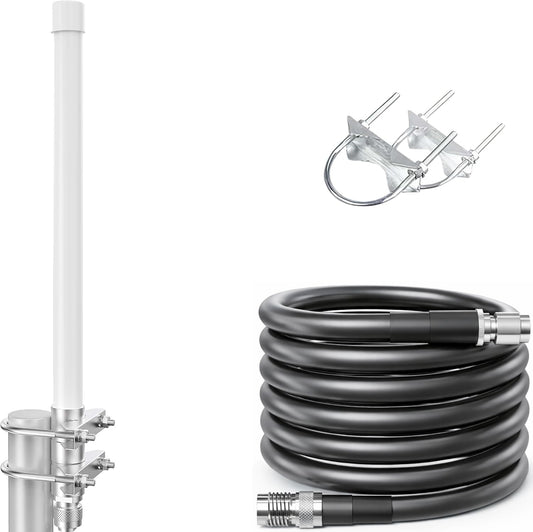 RAIGEN 5.8 dBi LoRa 915 MHz Antenna 20” Outdoor Omni-Directional, Raigen 400 Low-Loss 5ft Cable, 860-930 MHz for WiFi, IOT, RFID, & Helium Miner