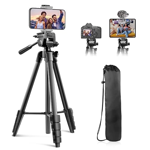 Sensyne 64" Camera Tripod Stand, Versatile Phone & iPad Tripod with Wireless Remote and 2-in-1 Phone Holder for Selfie/Video Recording/Photo/Live