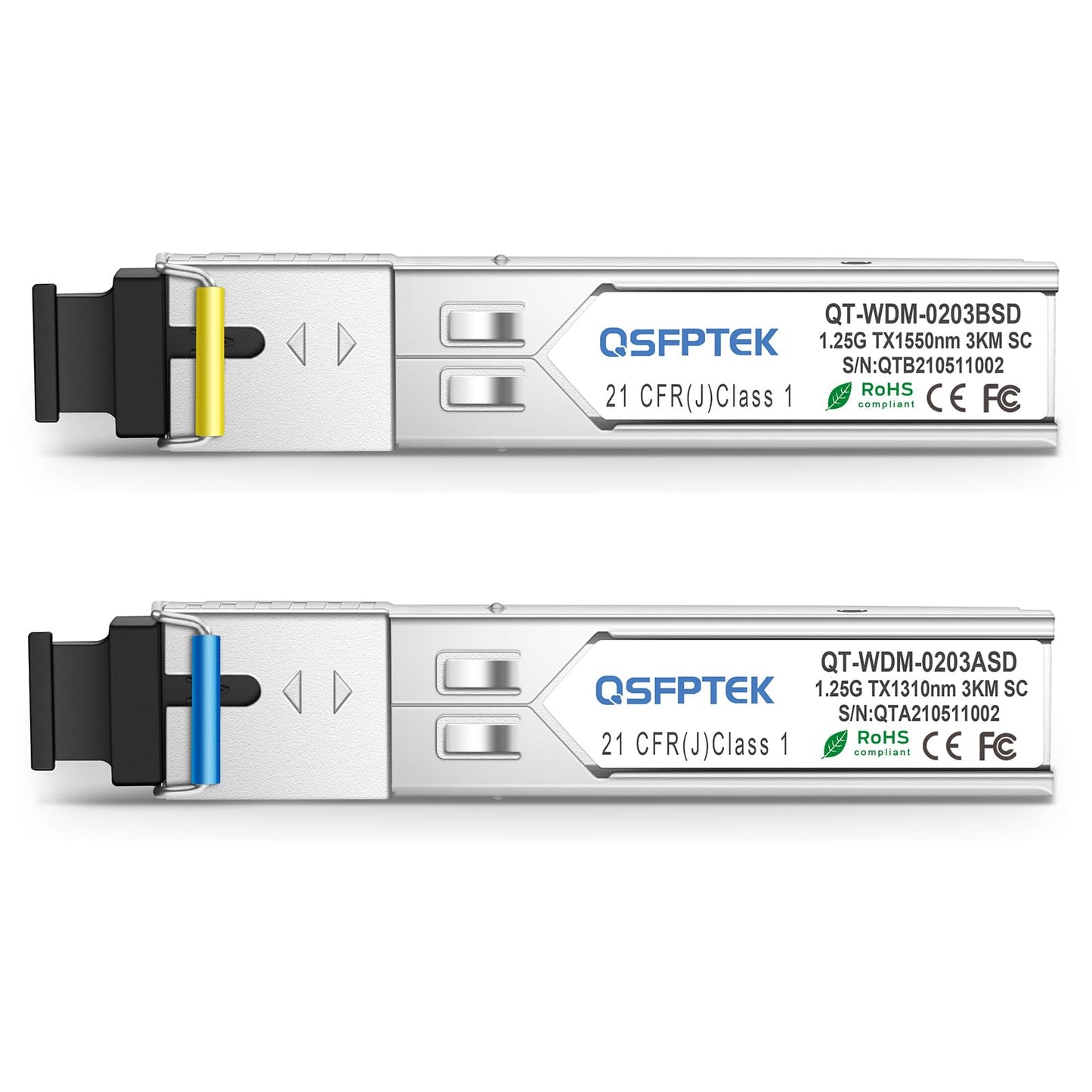 QSFPTEK 1Pair 1.25G SFP WDM SC Bidi Transceiver, 1.25gb Single-Mode Fiber Connector, sfp-wdm-sm 1000base bidi SFP SMF Simplex Fiber Module SMF