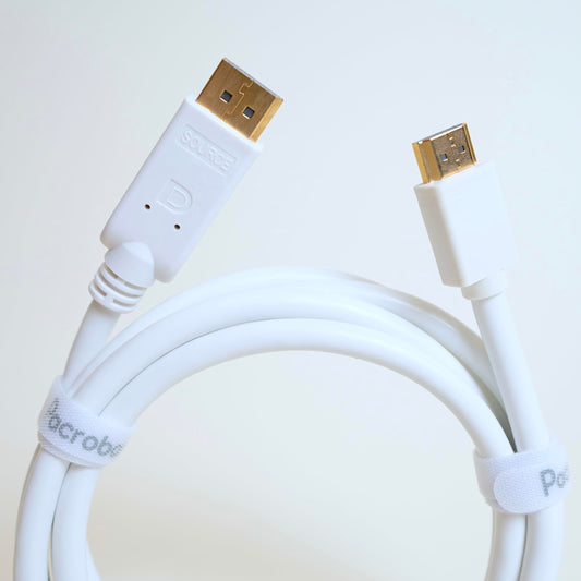 Pacroban DisplayPort (Source) to HDMI (Display) Cable 4K 60Hz White Cord, CL3 Rated Fire Safe - 6 Foot Uni-Directional