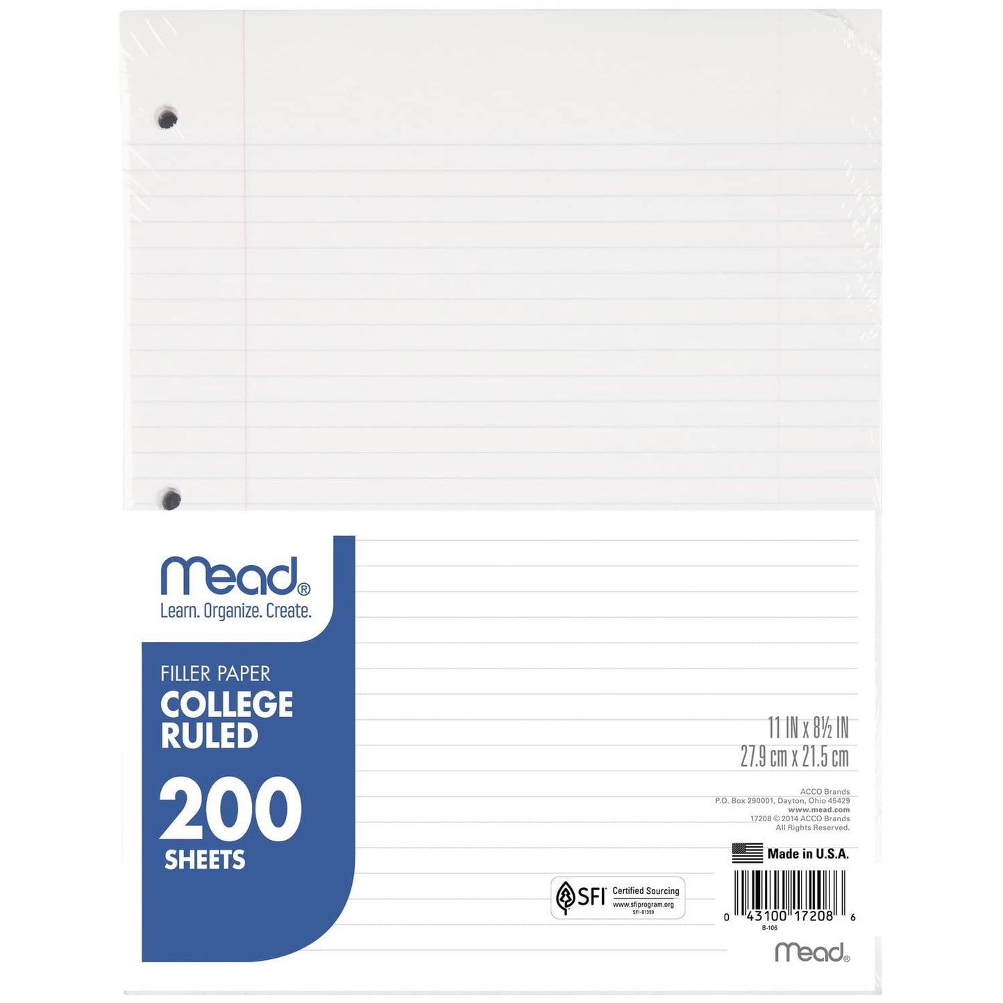 Mead Economical Filler Paper, College Ruled, 11 x 8-1/2, 200 Sheets