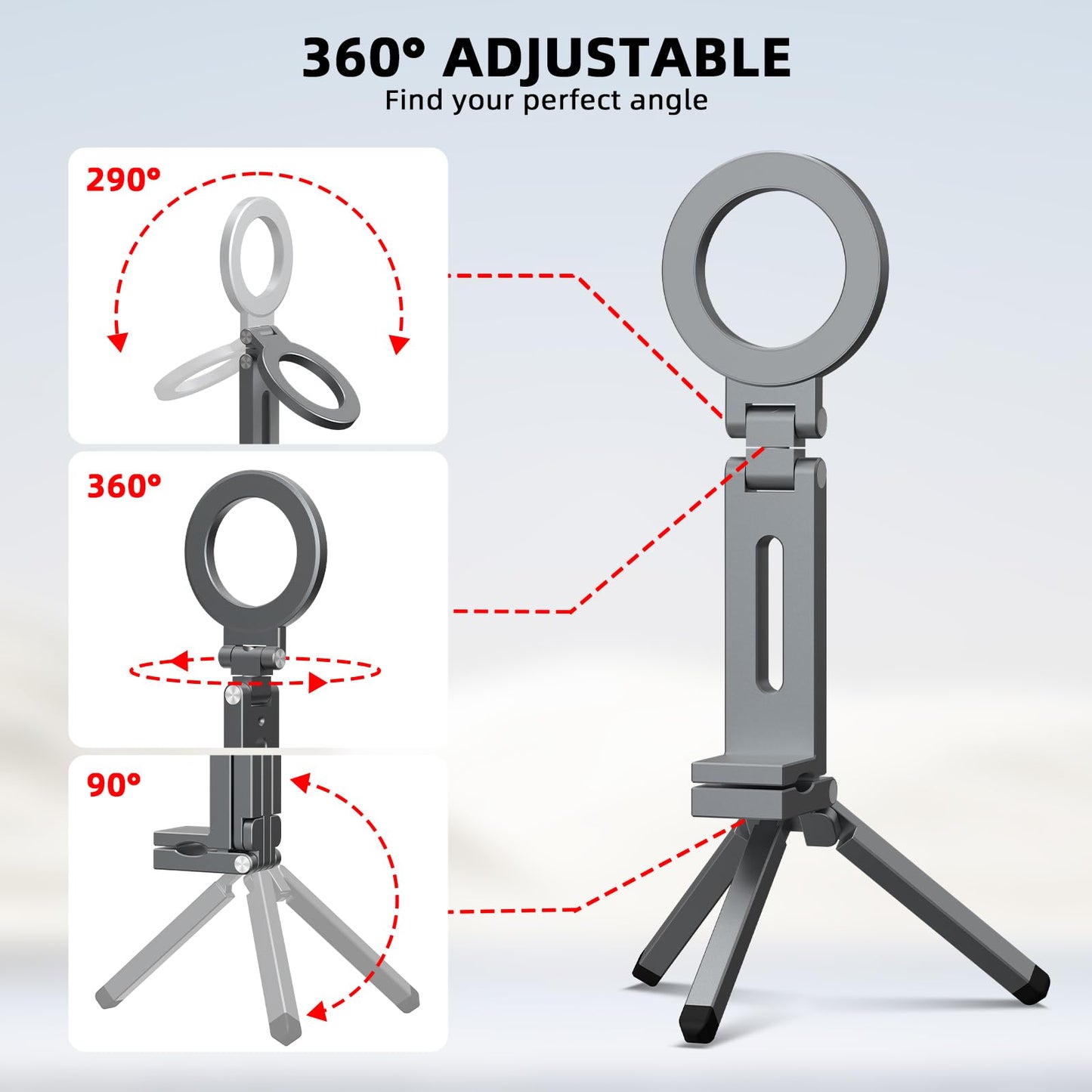 Magnetic Tripod for iPhone, Airplane Phone Holder for MagSafe Selfie Stick Adapter Travel Foldable Clip Clamp Plane Desktop Stand for iPhone 17 16 15
