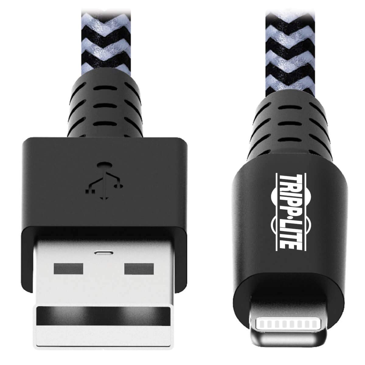 Tripp Lite Braided Lightning Cable - Lightning to USB Cable (M/Apple Certified Lightning Cable, Charge/Sync, 10 ft, Aramid Fiber, Grey, 2-Year…