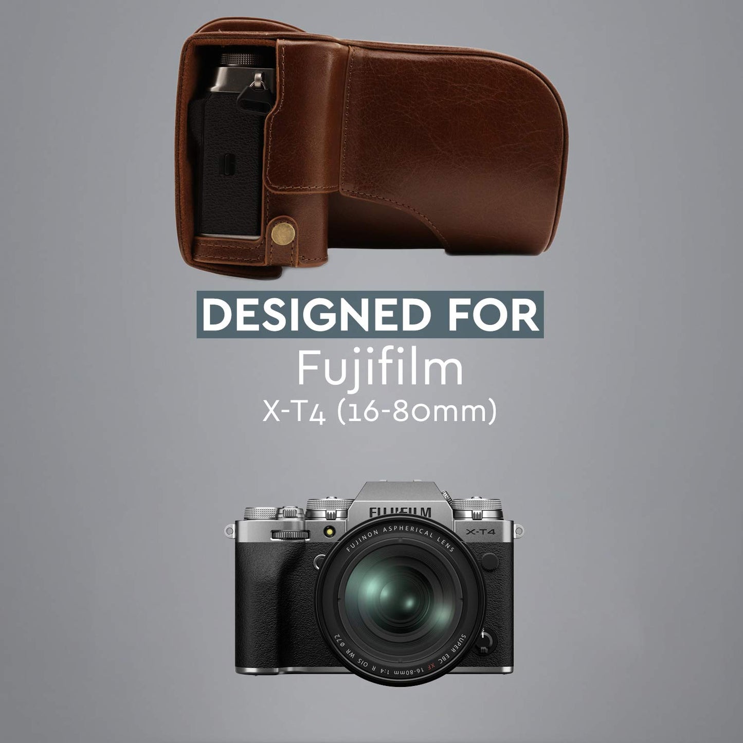 MegaGear MG1922 Ever Ready Genuine Leather Camera Case Compatible With Fujifilm X-T4 (Xf16-80MM) - Brown