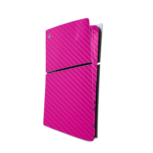 MightySkins Carbon Fiber Skin for PS5 PlayStation 5 Slim Digital Edition Console Only - Solid Hot Pink Protective Durable Textured Carbon Fiber Finish