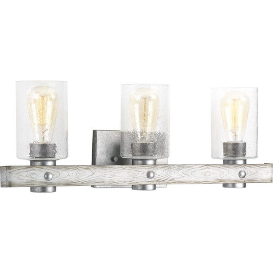 Progress Lighting Gulliver Collection 3-Light Clear Seeded Glass Coastal Bath Vanity Light Galvanized
