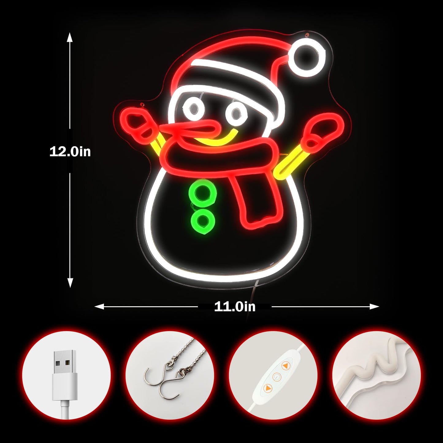 Cheunyar Christmas Snowman Neon Sign Dimmable Christmas Neon Signs for Wall Decor Led Neon Signs Light Up Sign for Bedroom Cafe Bar living Room Neon