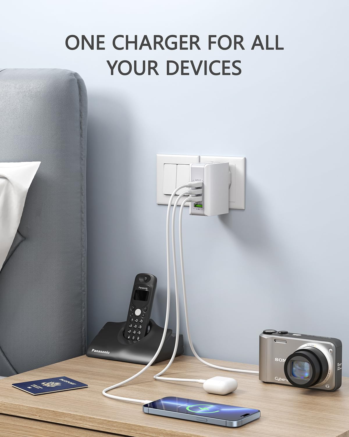 LENCENT Multiple USB Wall Charger, [22W/4.4A] 4 Port USB Travel Power Adapter, All in One Worldwide Cell Phone Charger With UK US EU European