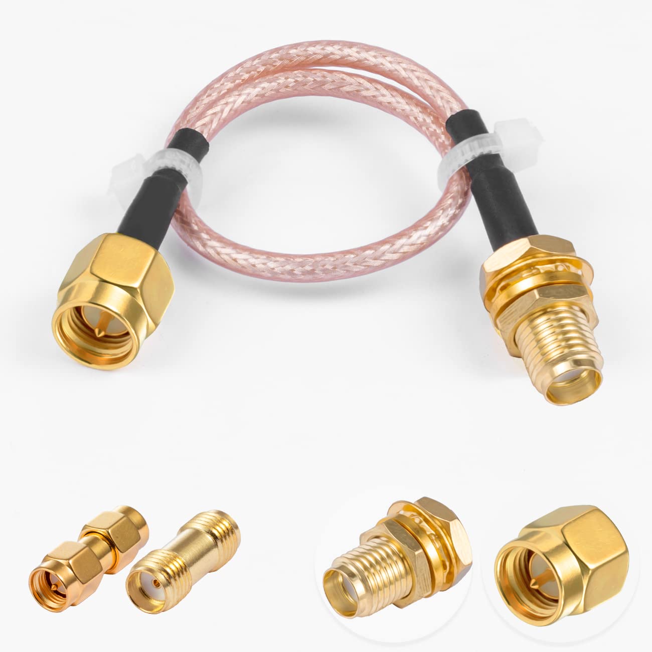 POBADY SMA Cable SMA Male to SMA Female Bulkhead RG316 6" /15CM RF Coaxial Cable + 2pcs SMA Adapters Kits for Router Antenna Signal Enhancer Wireless