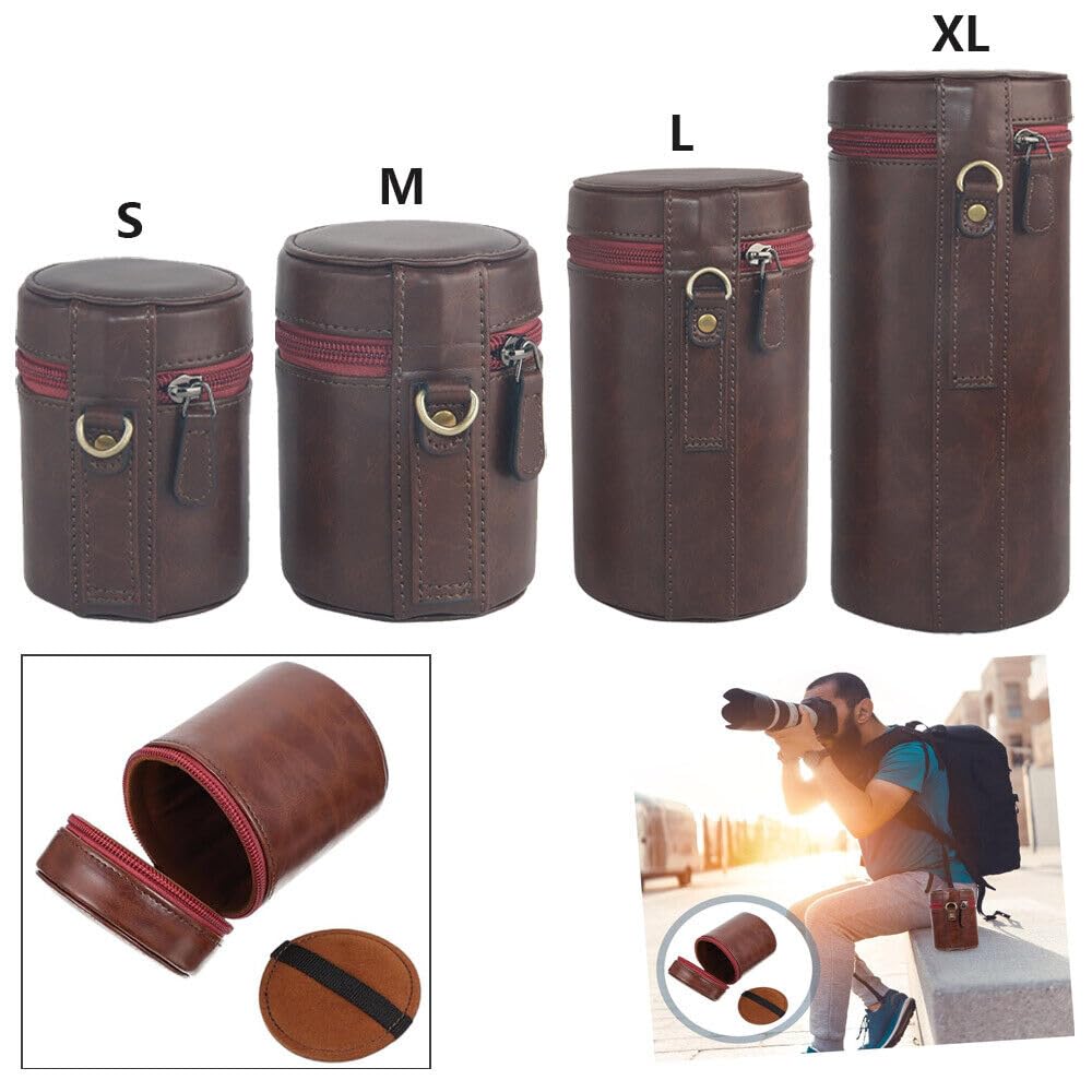 UCCKEYI PU Leather Camera Lens Bag Retro Lens Case For Canon Nikon Sony Pentax Fujifilm (L (Large))