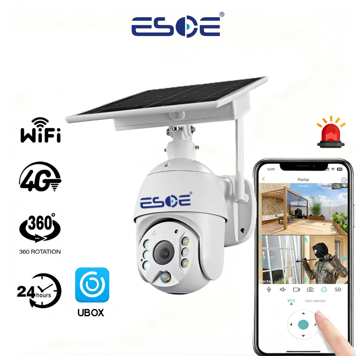 ESOE UBOX APP 2MP WiFi 4G Solar PTZ Camera IP Surveillance 1080P 4G Wireless Panel Battery Power CCTV Solar Camera (1920 x 1080,WiFi)