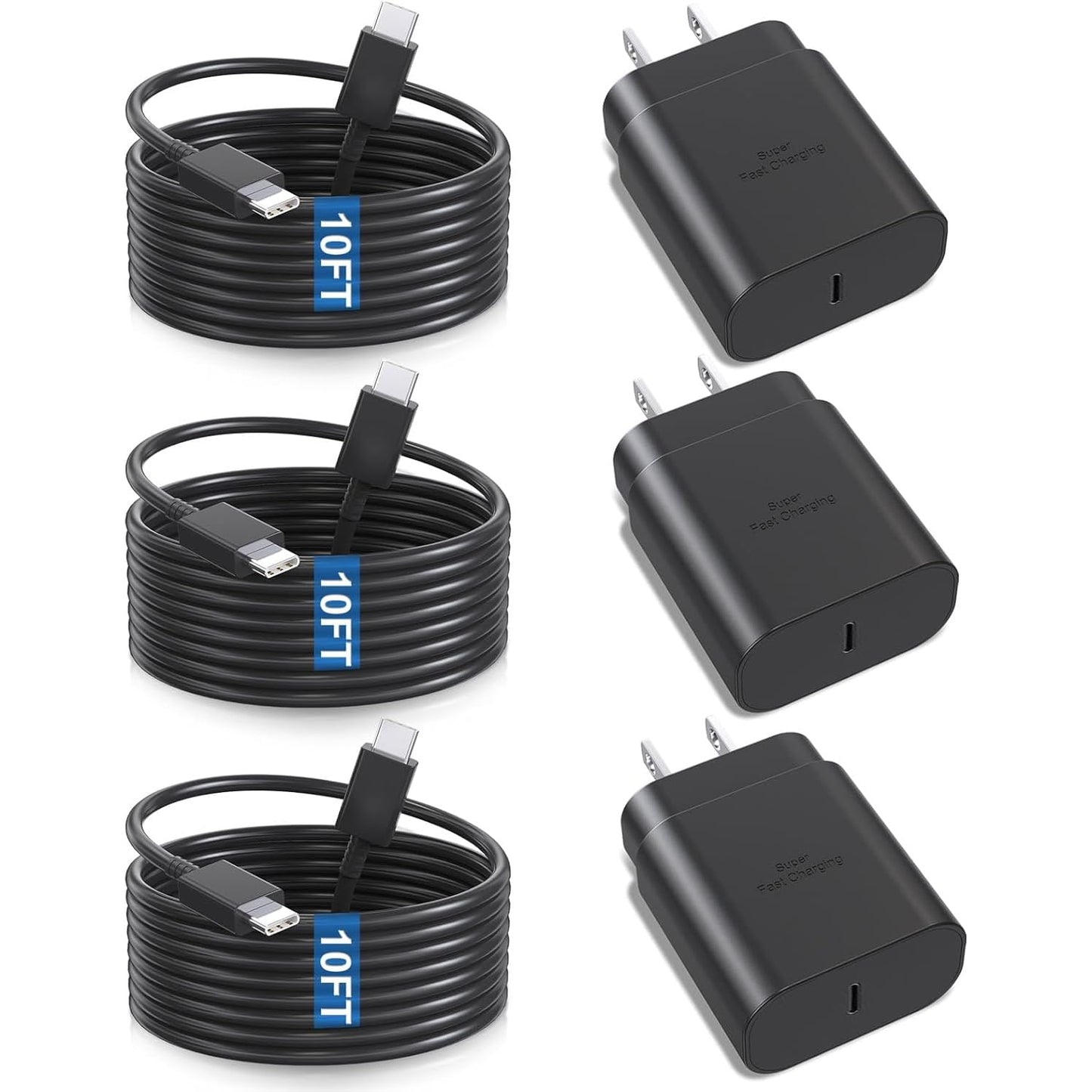 Samsung Super Fast Charger,3 Pack Type C 25W USB C Wall Charger Fast Charging with 10FT Long Type C to C Cable for Samsung Galaxy S26