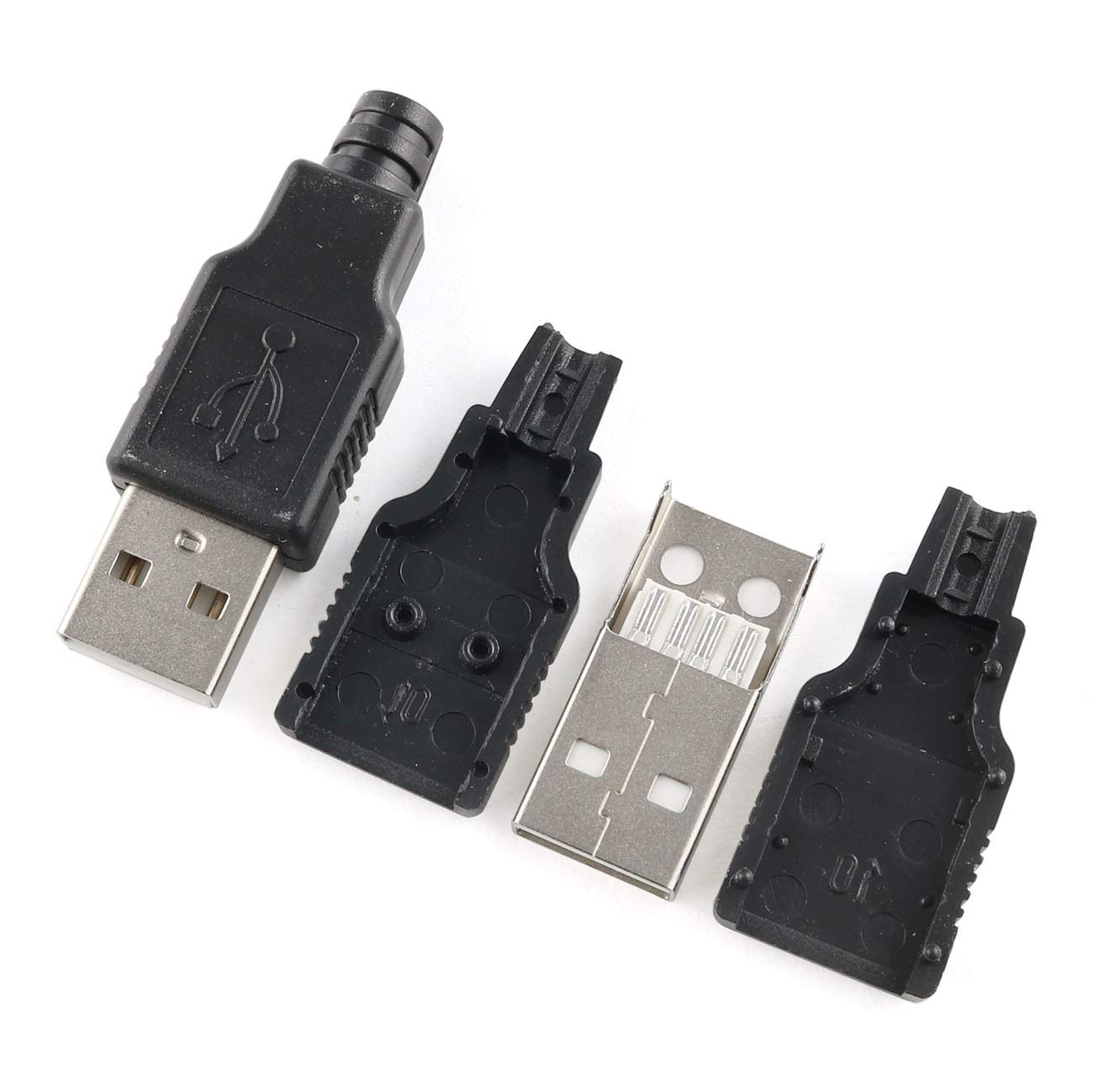 E-outstanding USB 2.0 Connector 10PCS USB 2.0 A Type Male 4-Pin Plugs with Black Plastic Cover DIY Socket