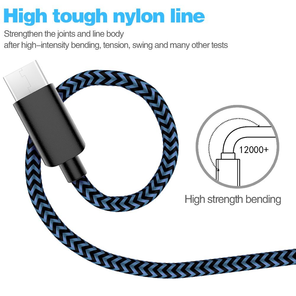 5Pack (3/3/6/6/10FT) Fast Charging 3A USB-C to USB-A Cable Rapid Charger Quick Cord Compatible Samsung Galaxy S10 S9 S8 Plus, Note 10 9 8, LG V50 V40