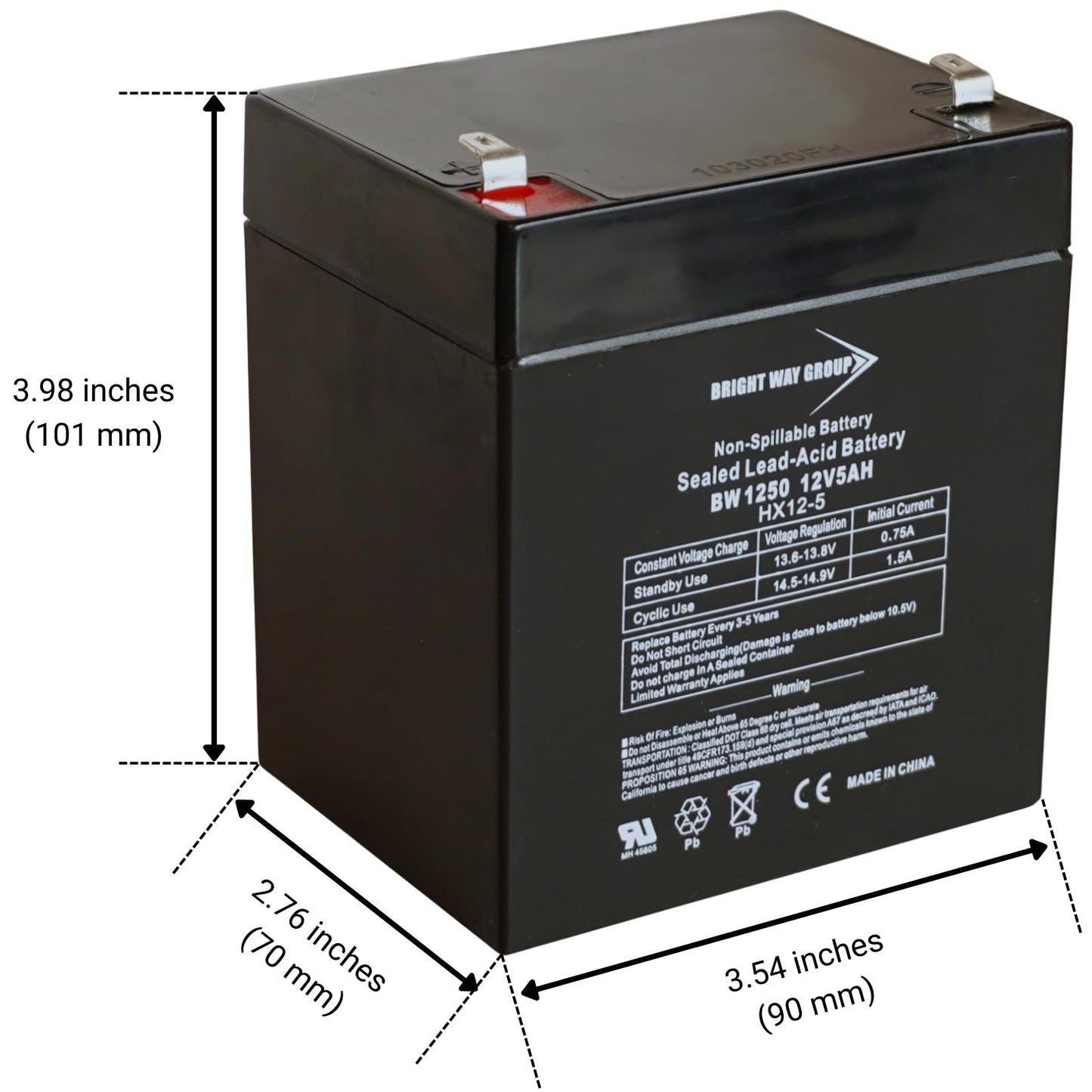 Bright Way Group BW1250-F1, BW 1250 (0124), BWG 1250 T1 Battery, 12V 5Ah