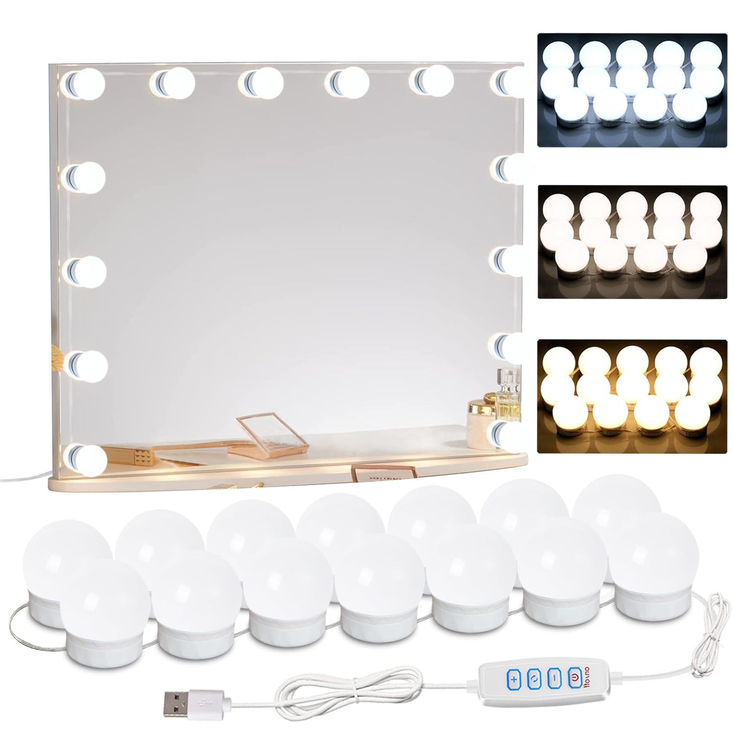 HELOIE 22.6ft Led Vanity Mirror Lights with 14 Dimmable Light Bulbs Makeup Vanity Lights for Big Long Mirror,Mirror Not Included