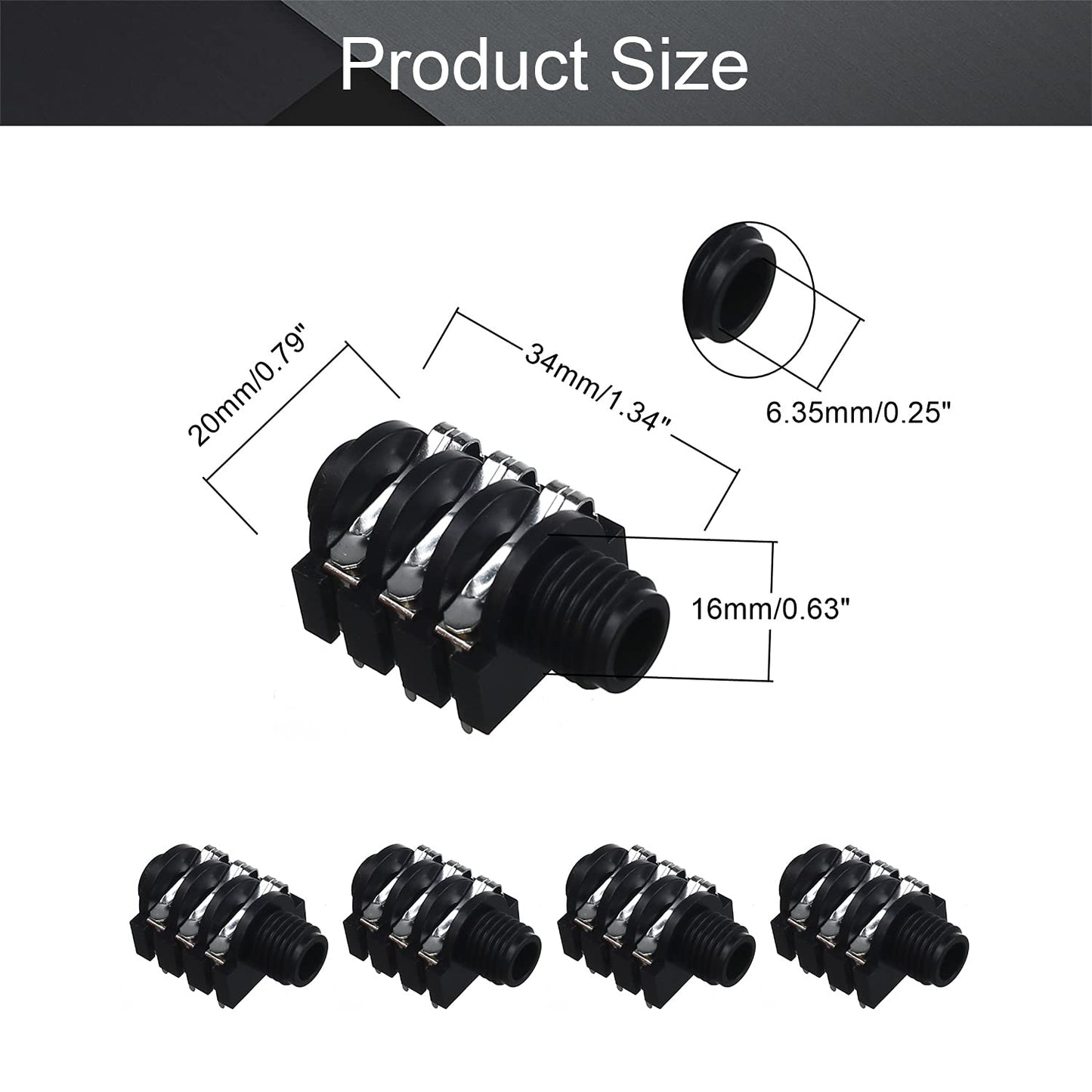 Fielect 6.35mm 1/4" 6 Pin Stereo Headphone Jack Socket PCB Panel Mount Female Audio Video Connector, 2Pcs