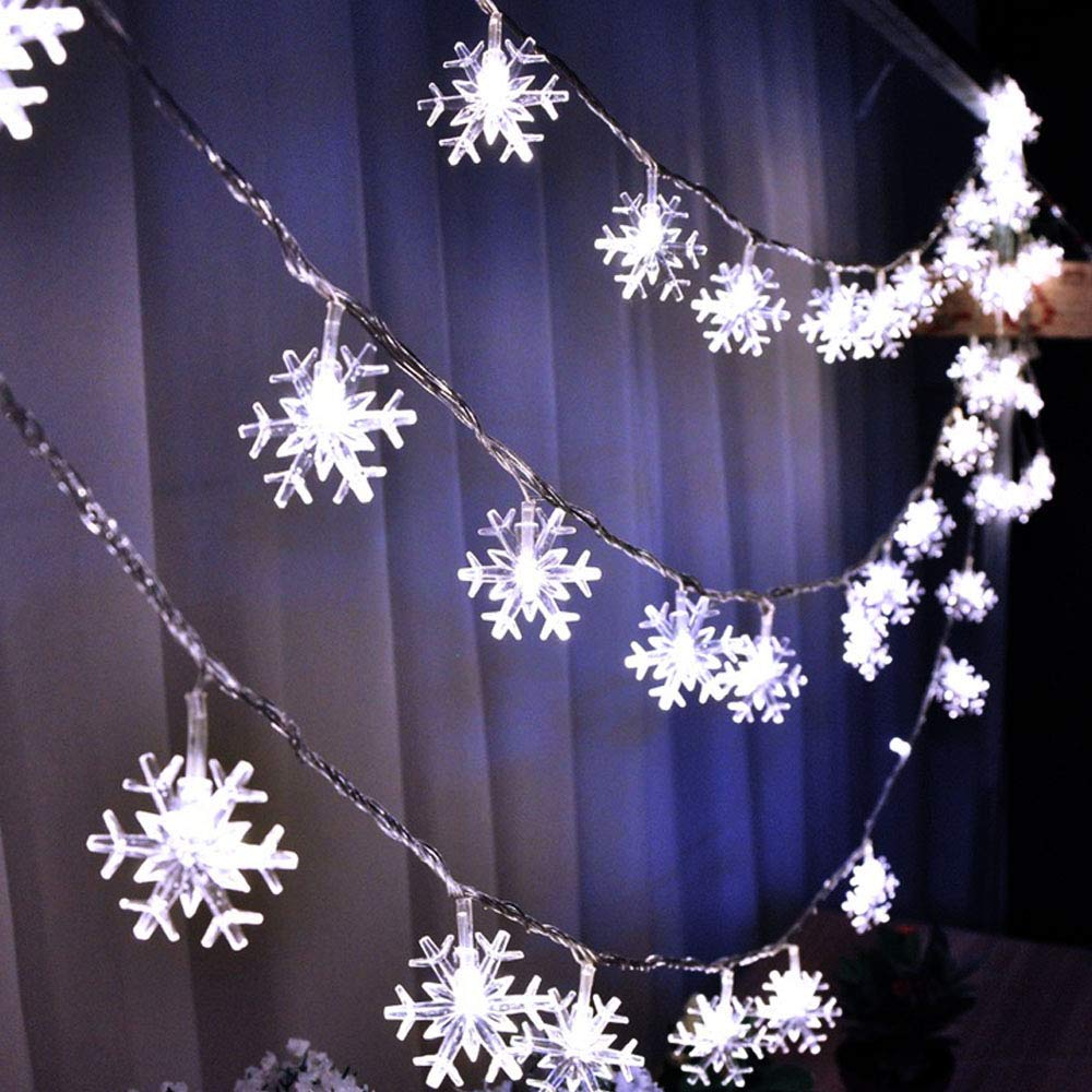 WesGen Christmas Lights?Snowflake String Lights Battery Operated Waterproof 20ft, 40 LED Fairy Lights for Xmas Garden Patio Bedroom Party Decor