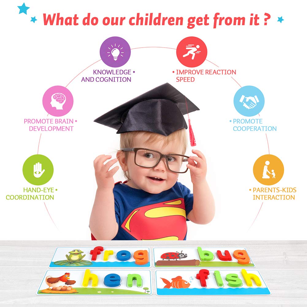 KMUYSL See & Spell Learning Toys | CVC Word Builders with Alphabet Cards | Preschool Educational Activity & Birthday Gift for Kids Ages 2–6