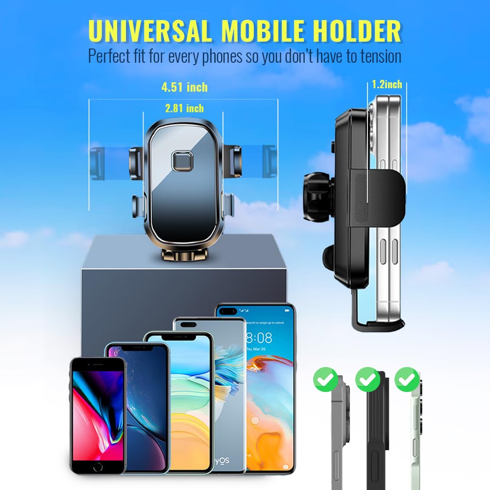 Upgraded 3-in-1 Phone Holders for Your Car, Heavy-Duty Car Phone Mount for Dashboard, Windshield & Vent, Universal Cell Phone Holder for iPhone