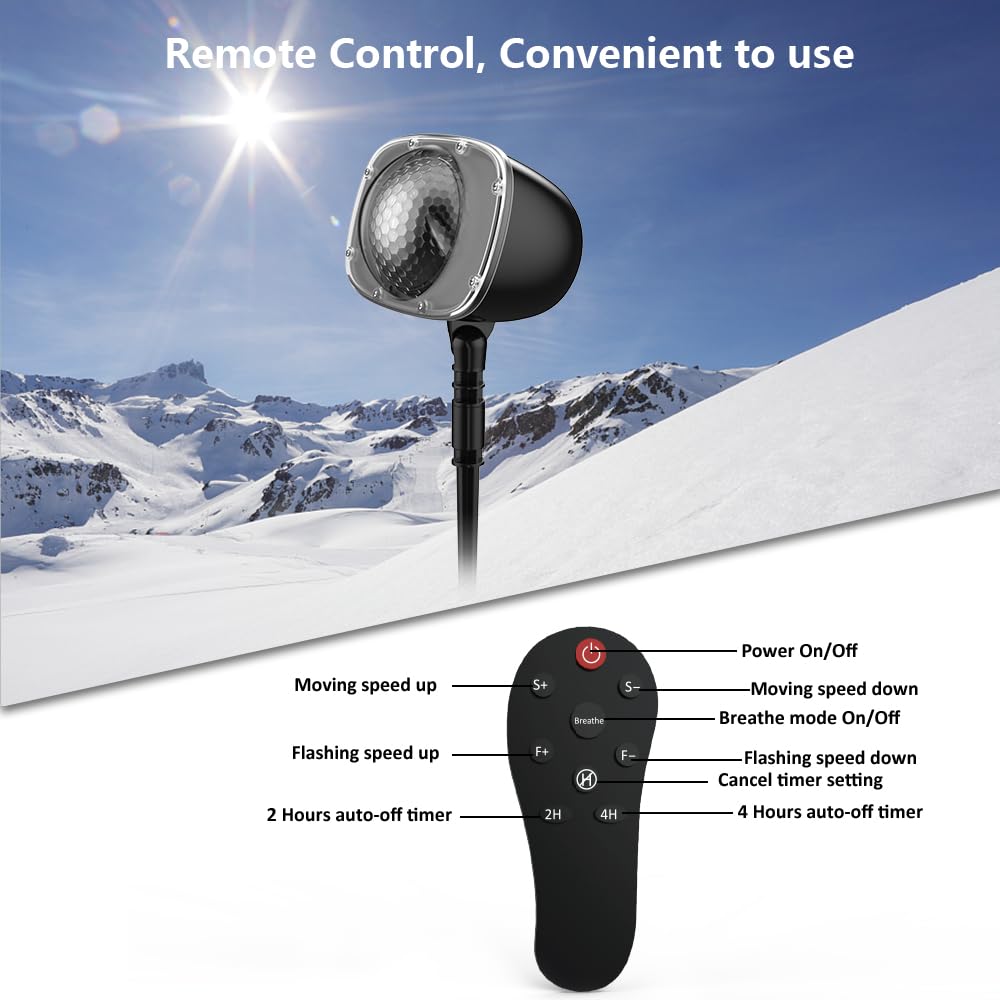 Christmas Snowfall Projector Lights,FLEVO Waterproof Snowfall LED Light Projector,Outdoor Indoor Snow Lighting Projector with Dynamic Snow Effect