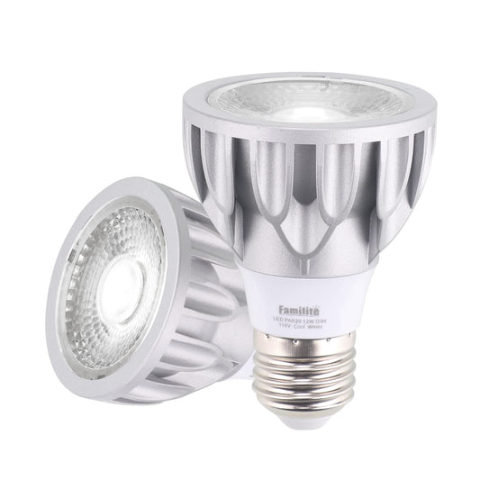 Familite PAR20 LED Bulbs, 12W Dimmable Spot Light, 100W Halogen Equivalent, 36° Narrow Beam Angle, 6000K Cool White, E26 Medium Base for 4’ Cans, Pack
