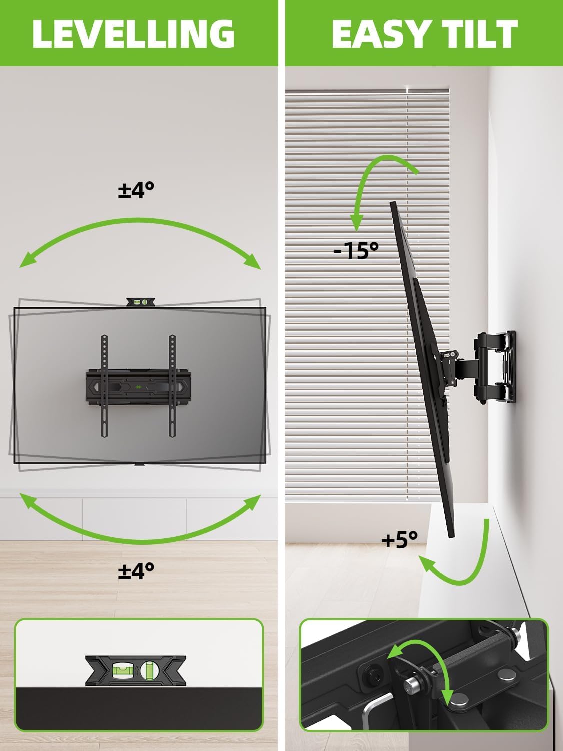 USX MOUNT TV Wall Mount for 32-74 inch Flat Screen/LED/4K up to 110lbs, Full Motion TV Mount Bracket with Swivel & Tilt Articulating Dual Arms, Max