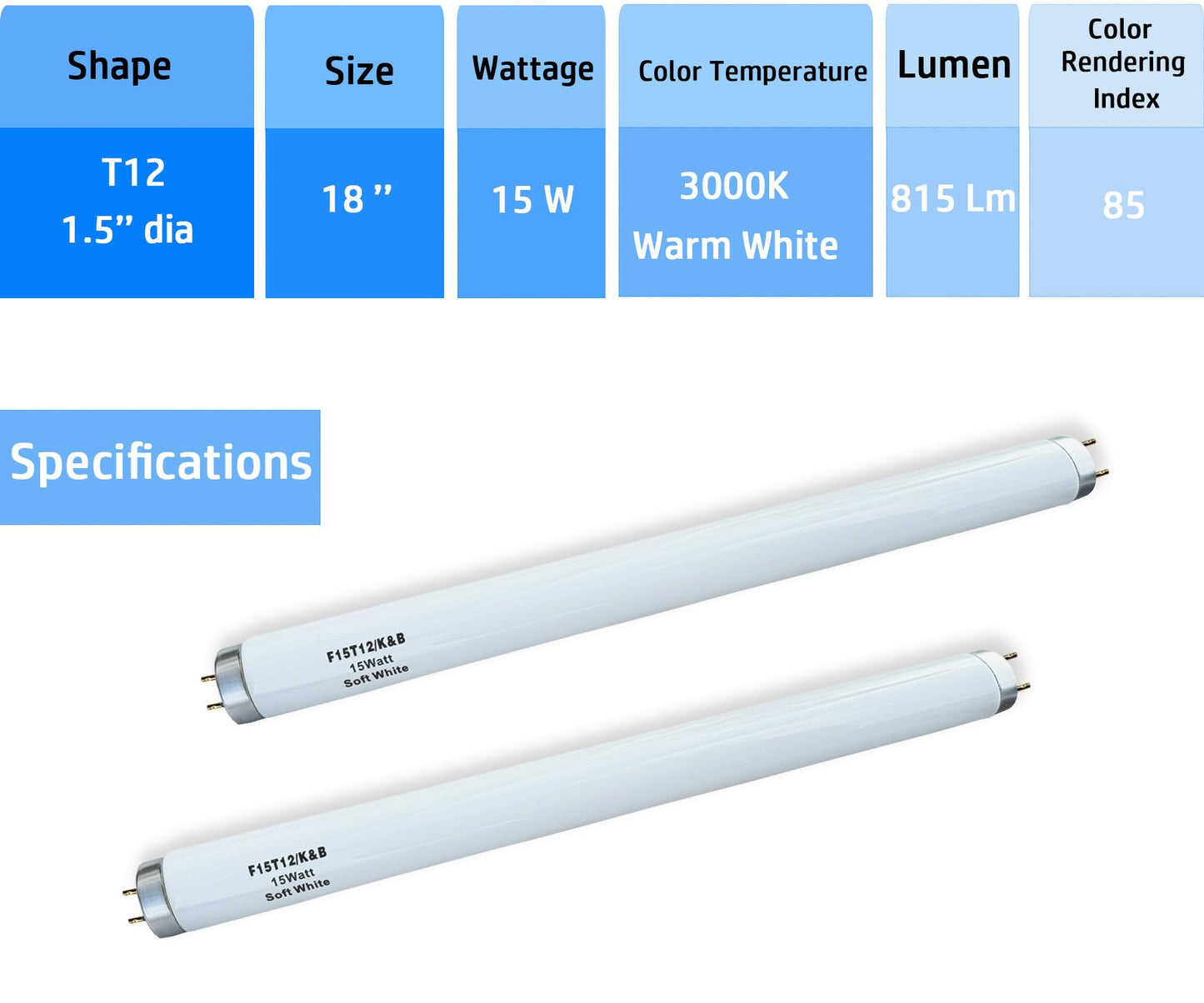 Katiolot 18 inch F15T12 Soft White/K&B 15 Watt Linear Fluorescent Light Bulb,T12 15W-WW Warm White 3000K Replacement Kitchen & Bath Under Cabinet,G13