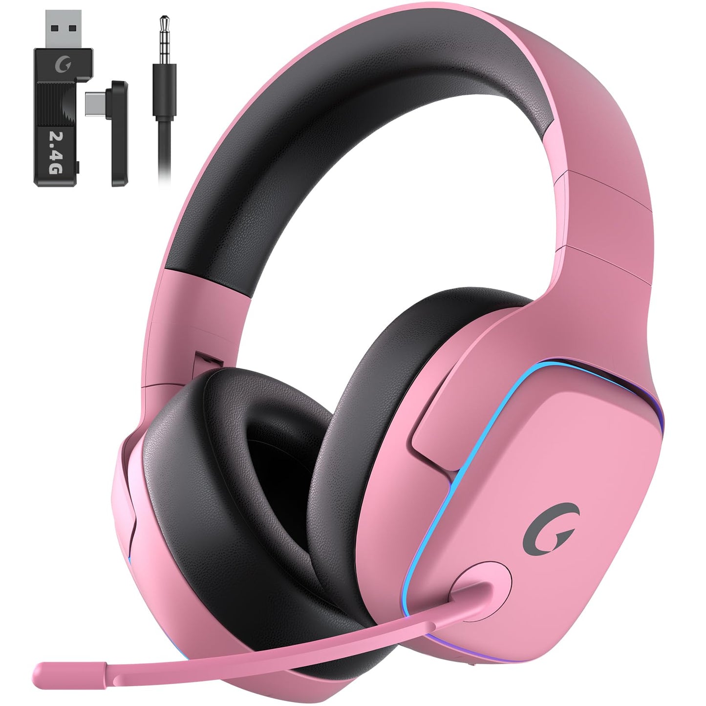 Gvyugke 2.4GHz Wireless Gaming Headsets for PS5, PS4, PC, Switch, BlushPink