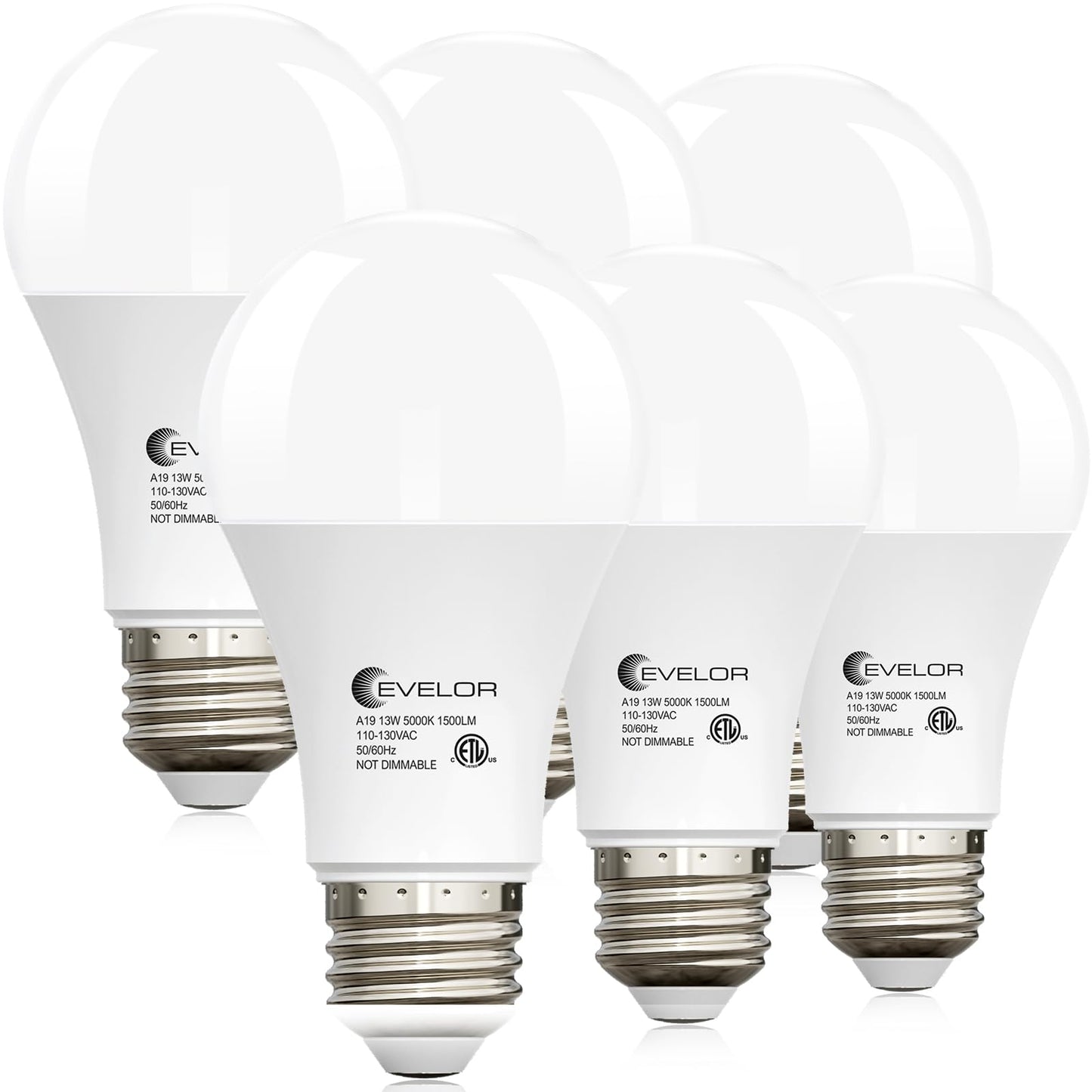 evelor A19 LED Light Bulbs,100 Watt Equivalent Daylight 5000K Efficient 13W,1500 Lumens E26 Base, Non-Dimmable, 15000-Hour Lifespan for Bedroom