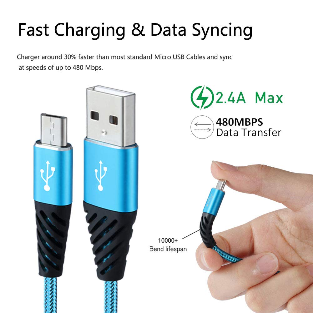 Bynccea Micro USB Cable Fast Charge,Nylon Braided Android USB Cable 6FT 5-Pack Phone Charging Cord Compatible with Samsung Galaxy S6 S7 Edge J3